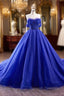 Blue Tulle Long Prom Dress, Off the Shoulder Formal Evening Party Dress