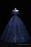 Blue Tulle Long Prom Dress with Sequins, A-Line Blue Formal Dress