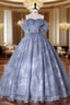 Blue Tulle Off the Shoulder Quinceanera Dress