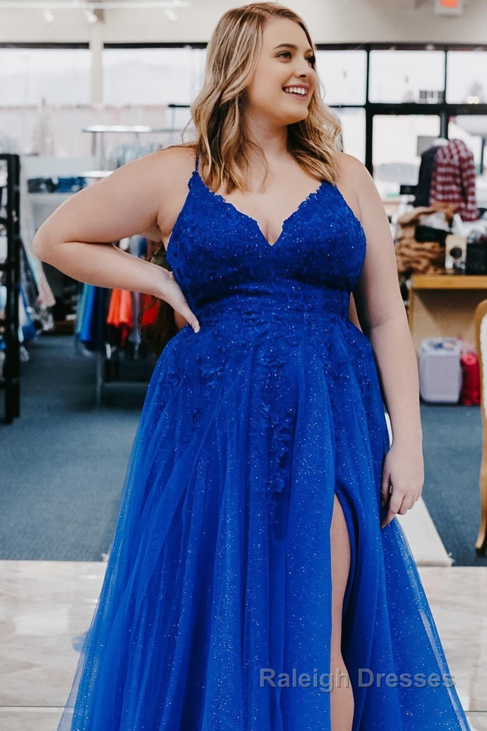 Blue Tulle Plus Size Long Prom Dress with Appliques – Raleigh Dresses