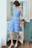 Blue Tulle Round Neckline Short Prom Dress, Cute Layered Blue Evening Party Dress