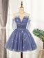 Blue Tulle Sequin Short Prom Dresses Puffy Blue Homecoming Dresses