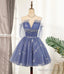 Blue Tulle Sequins Short A-Line Homecoming Dresses Prom Dresses