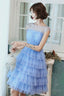 Blue Tulle Short Prom Dresses Cute Round Neck Layered Blue Prom Dresses