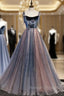Blue Tulle Spaghetti Straps Beading Prom Dress