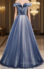 Blue Tulle Velvet Off the Shoulder Beading Prom Dress