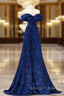 Blue Velvet Sequin Long Prom Dress, Blue Formal Dress
