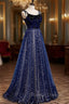 Blue Velvet Tulle Long Prom Dress, A Line Prom Prom Dress