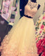 Blush Pink Lace Crop Tulle Two Piece Ball Gown Quinceanera Dress