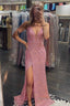 Blush Sequins V Neck Prom Dress with Slit