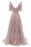 Blushing Pink Lace Crystal Sequin Long Prom Dresses Luxury Prom Gown Vintage Prom Dresses