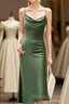 Bridesmaid Slit Dress Tea Length Cowl Neck Prom Dress, Evening Dress