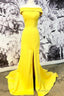 Bright Off-The-Shoulder Sheath/Column Prom Dresses With Split