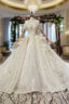 Brilliant Champagne Ball Gowns Sequins Beading Off the Shoulder Wedding Dress