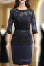 Brilliant Navy Blue Mother Of The Bride Dresses Sheath 3/4 Sleeves