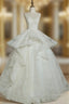 Brilliant White Ball Gowns Lace Backless Wedding Dress With Train
