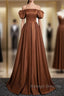 Brown A-Line Satin Long Prom Dress, Brown Long Formal Dress