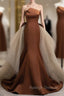 Brown Mermaid Satin Tulle Prom Dress