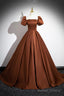 Brown Satin Long A-Line Prom Dress, Off The Shoulder Evening Party Dress