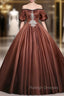 Brown Satin Off the Shoulder Short Sleeve Quinceanera Dress