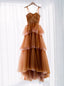 Brown Tulle Long Prom Dress, Evening Dress