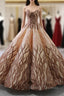 Brown Vintage Ball Gowns Spaghetti Straps Wedding Dress With Pearls