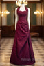 Burgundy A-Line Halter Vintage Style Prom Dress, Burgundy Long Evening Dress