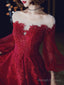 Burgundy A-Line Lace Long Prom Dress Burgundy Prom Dress