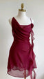 Burgundy A-Line Spaghetti Strap Floral Chiffon Short Prom Dresses Homecoming Dresses Outfits