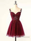 Burgundy A Line Tulle Lace Short Prom Dresses Cute Burgundy Homecoming Dresses