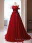 Burgundy A Line Tulle Long Prom Dresses Burgundy Tulle Prom Dresses