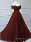 Burgundy A Line Tulle Long Prom Dress Burgundy Long Bridesmaid Dress