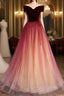 Burgundy Aline Tulle Sequin Long Prom Dress, Velvet Burgundy Formal Prom Dress