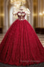 Burgundy Ball Gown Puff Sleeve Quinceanera Dress
