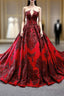 Burgundy Ball Gown Satin Sequins Appliques Cap Sleeve Prom Dress With Long Train