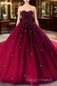 Burgundy Ball Gown Sweetheart Beaded Formal Gown, Burgundy Sweet 16 Dress