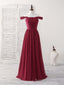 Burgundy Chiffon Off Shoulder Long Prom Dress Burgundy Bridesmaid Dress