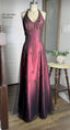 Vintage Fuchsia Halter-Neck A-Line Beaded Chiffon Prom Dresses Long Prom Gowns