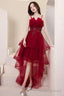 Burgundy Lace High-Low Prom Dresses Lovely Homecoming Prom Dresses