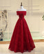 Burgundy Line Lace Long Prom Dress, Burgundy Prom Dress
