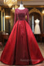 Burgundy Long Sleeve Beading Prom Dress