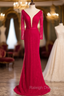 Burgundy Mermaid Lace Long Sleeve Beading Prom Dress
