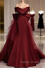 Burgundy Mermaid Long Prom Dress, Burgundy Formal Evening Dresses