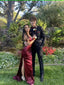 Burgundy Mermaid Long Prom Dress V Neck Prom Dress With Slit