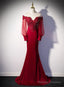 Burgundy Mermaid Long Sleeves Spandex With Lace Prom Dresses Burgundy Wedding Prom Dresses