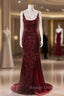 Burgundy Mermaid Sequins Spaghetti Straps Prom Dresses