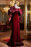 Burgundy Mermaid Velvet Off the Shoulder Flower Prom Dress