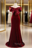 Burgundy Mermaid Velvet Off the Shoulder Pleats Prom Dress
