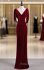 Burgundy Mermaid Velvet V Neck Prom Dress