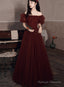 Burgundy Off Shoulder Scoop Long Formal Dress, Burgundy A-Line Evening Dress